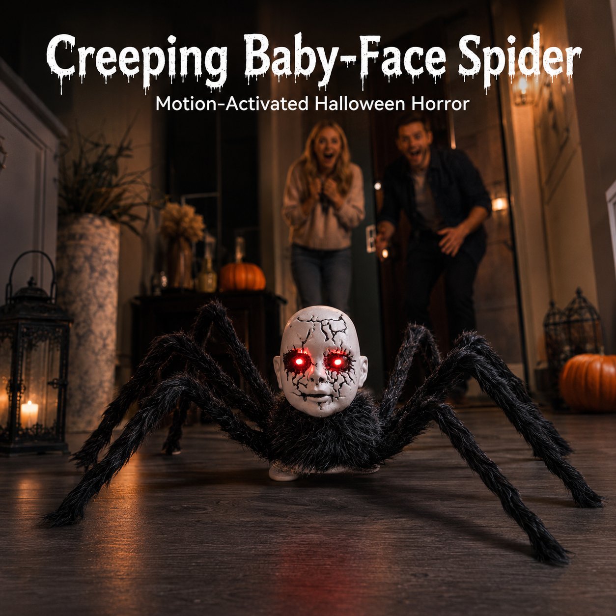 🕷️ Sound-Activated Crawling Baby-Face Spider Halloween Decor 🎃
