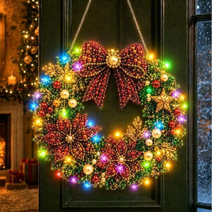 LED Weihnachts-Perlen-Diamantbild – Funkelnde Weihnachtskranz-Dekoration mit 19 Motiven