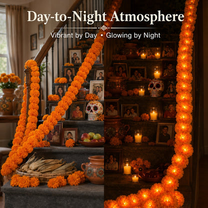 🕯️LED Marigold Cempasúchil Garland for Día de Muertos