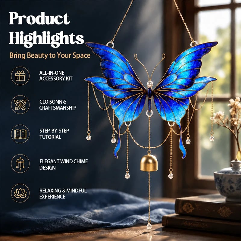 🔥LAST DAY 50% OFF - 🦋DIY Filigree Cloisonne Enamel Butterfly Wind Chime Craft Kit