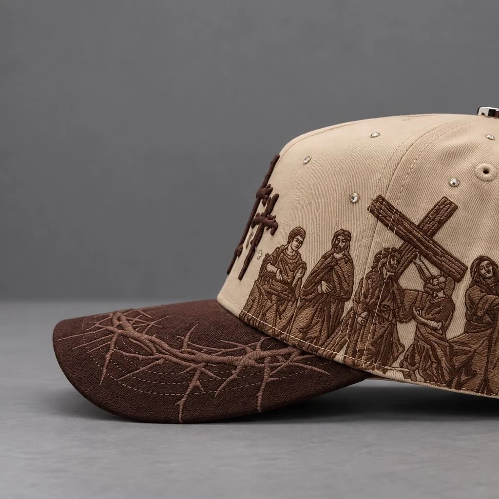 ✝️ Viacrucis Faith-Inspired Cap | Raised Crosses • Way of the Cross Artwork