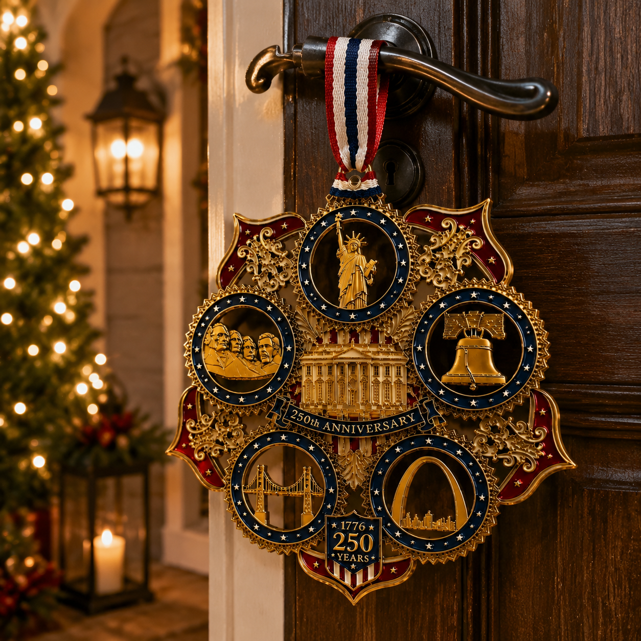 multiple hanging uses for 250th anniversary commemorative ornament