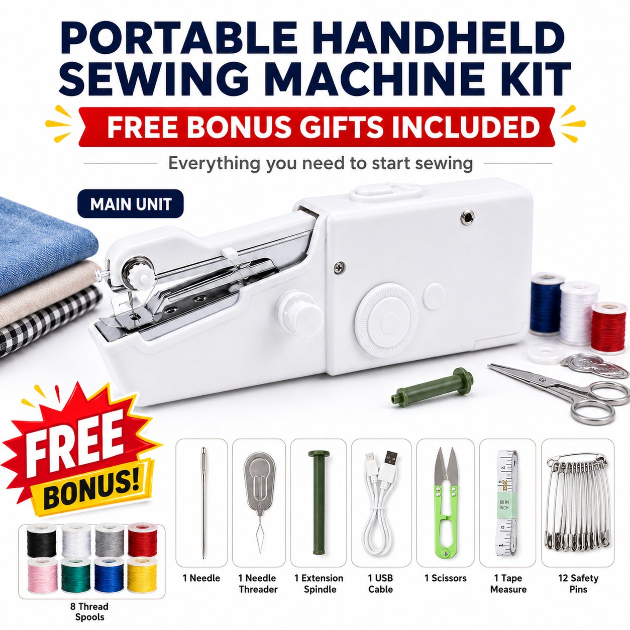 🧵 CRAFT SALE 50% OFF - Portable Handheld Electric Sewing Machine Kit for Beginners