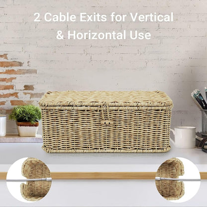Handwoven Rattan Cable Management Box