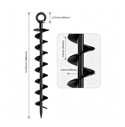 Heavy-Duty Spiral Ground Anchors Cast Steel Screw-In Ground Stakes for Securing Trampolines, Tents & Canopies Against Strong Winds, Outdoor Camping & Backyard Use
