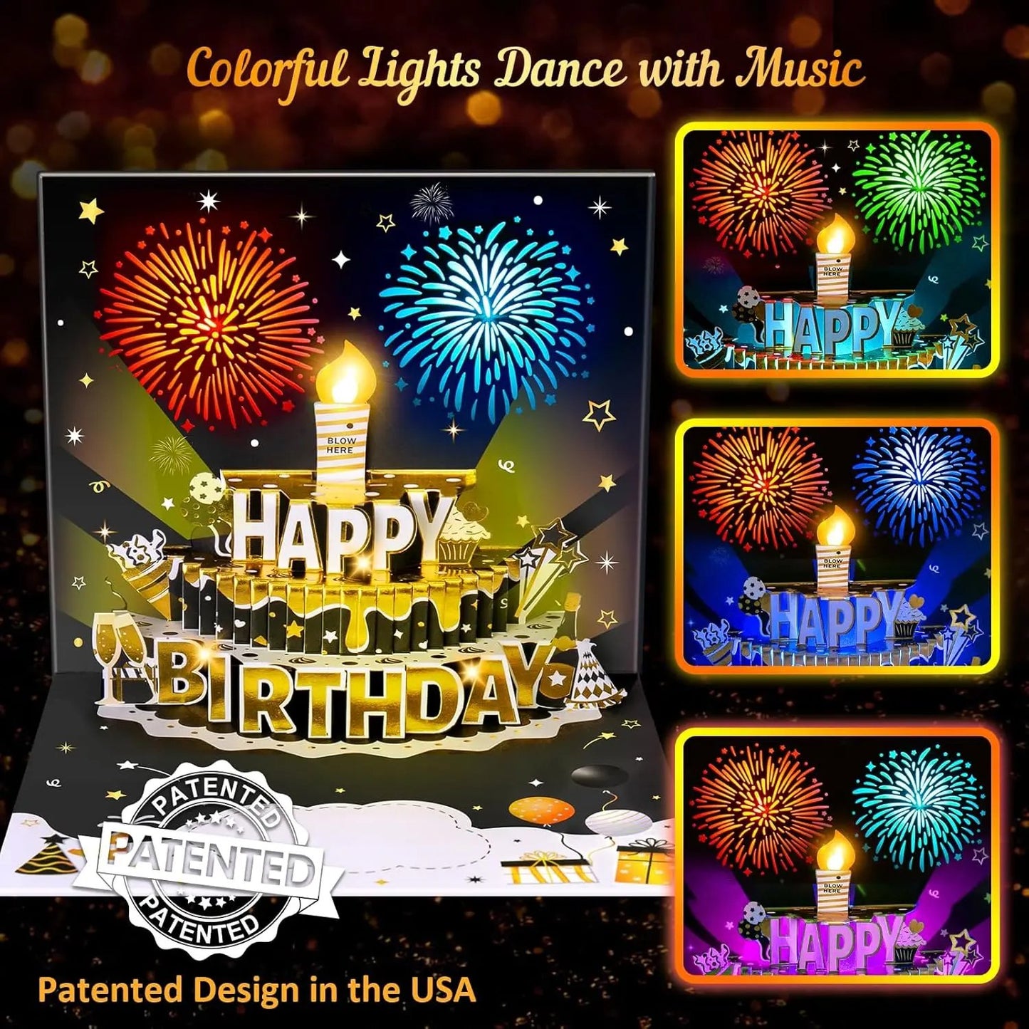 3D Birthday Pop-Up Card with Music, Firework Lights & Custom Age