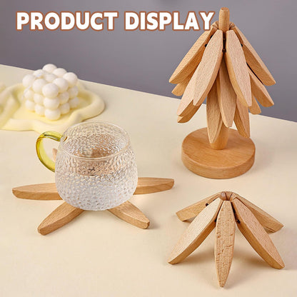 🔥Limited Time 49% Off✨Natural Tree Trivet Set - 4 Wooden Trivets & 1 Stand,Like a Christmas Tree🎄