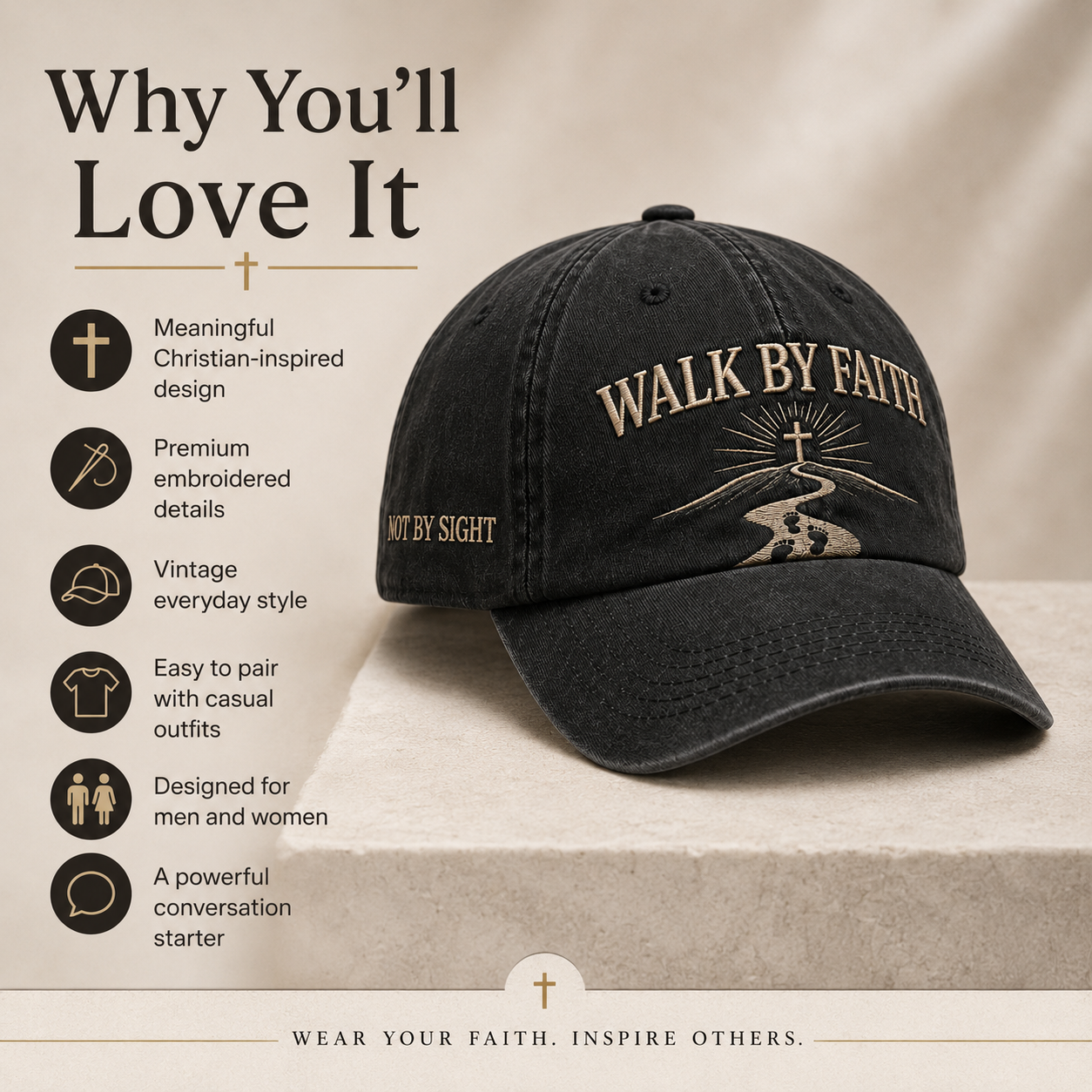WALK BY FAITH Vintage Christian Embroidered Cap