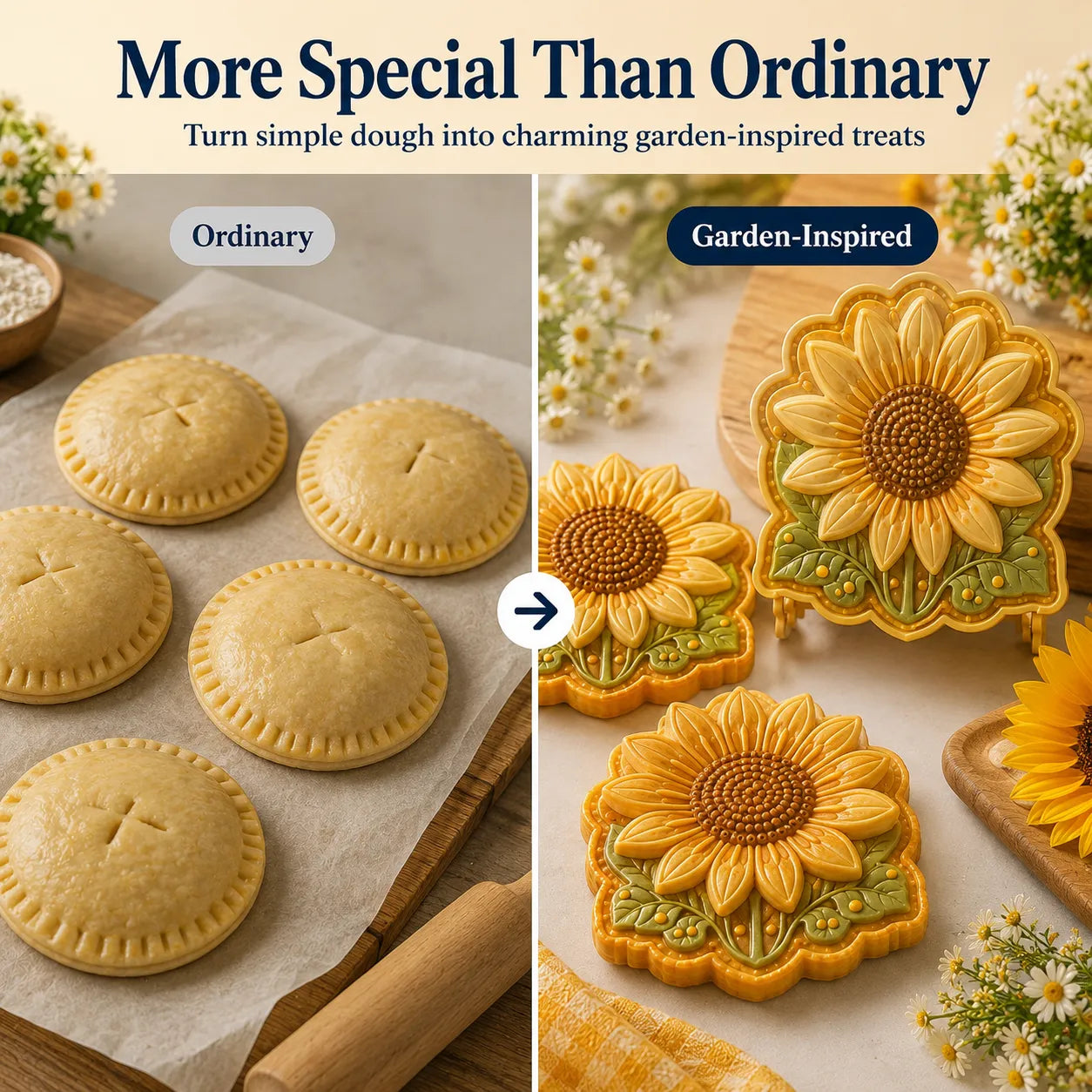 ⏳ Last Day 49% OFF – 🌸 8-Design Spring Garden Mini Pie Mold Collection | Reusable Embossed Molds for Shaping Detailed Bee, Butterfly, Ladybug, Sunflower, Cottage & More 🥧✨