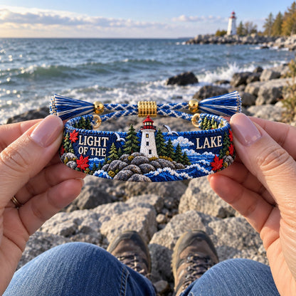 🌊 Lake Ontario Forever Embroidered Bracelet | Scenic Lake Design with Adjustable Woven Band, Meaningful Message & Gift-Ready Keepsake Box 🍁