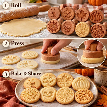 Patterned Wood Cookie Embosser | Seasonal Party & Gift Cookie Prep