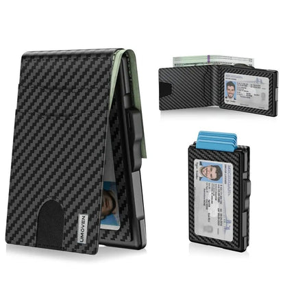 ✨UMOVEN® Pop-Up Aluminum Wallet for Men – RFID Blocking, Slim Leather Slots, Cash Clip & ID Window, Gift Box Included