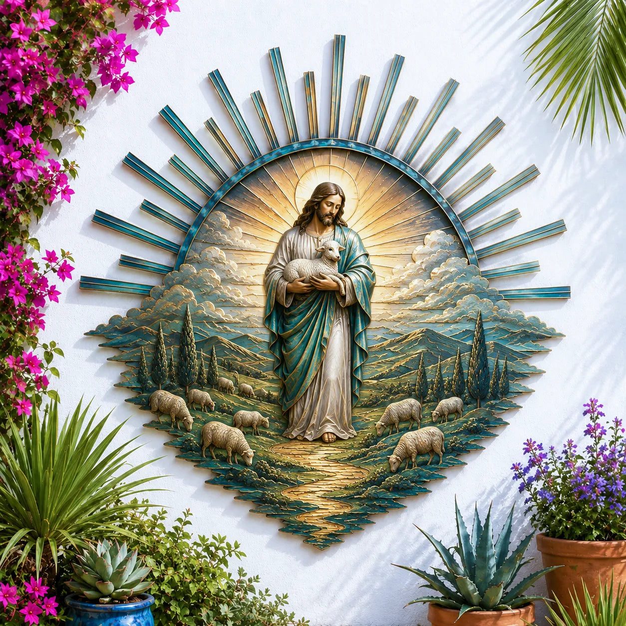 ⏳ Last Day 49% OFF – ✝️ Jesus Metal Wall Art Collection | Layered Christ Artwork with Radiant Sunburst, Dimensional Landscape Details & Concealed Keyhole Hangers ✨
