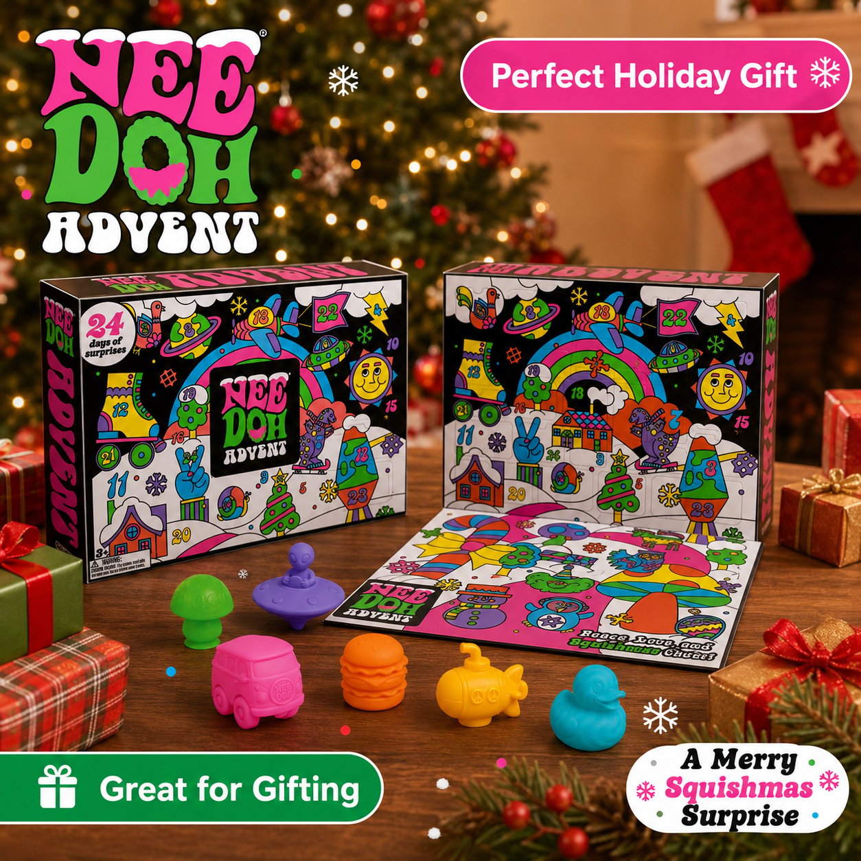 🎄 NeeDoh Advent 2026 Squishmas Calendar | 24 Days of Mini Squishy Surprises, Neon Fidget Fun & Holiday Collectibles 🎁✨