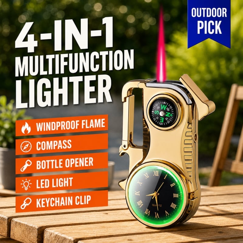 Multifunctional lighter with watch🔥 — — Watch/compass/keychain/bottle opener/cool lamp in one