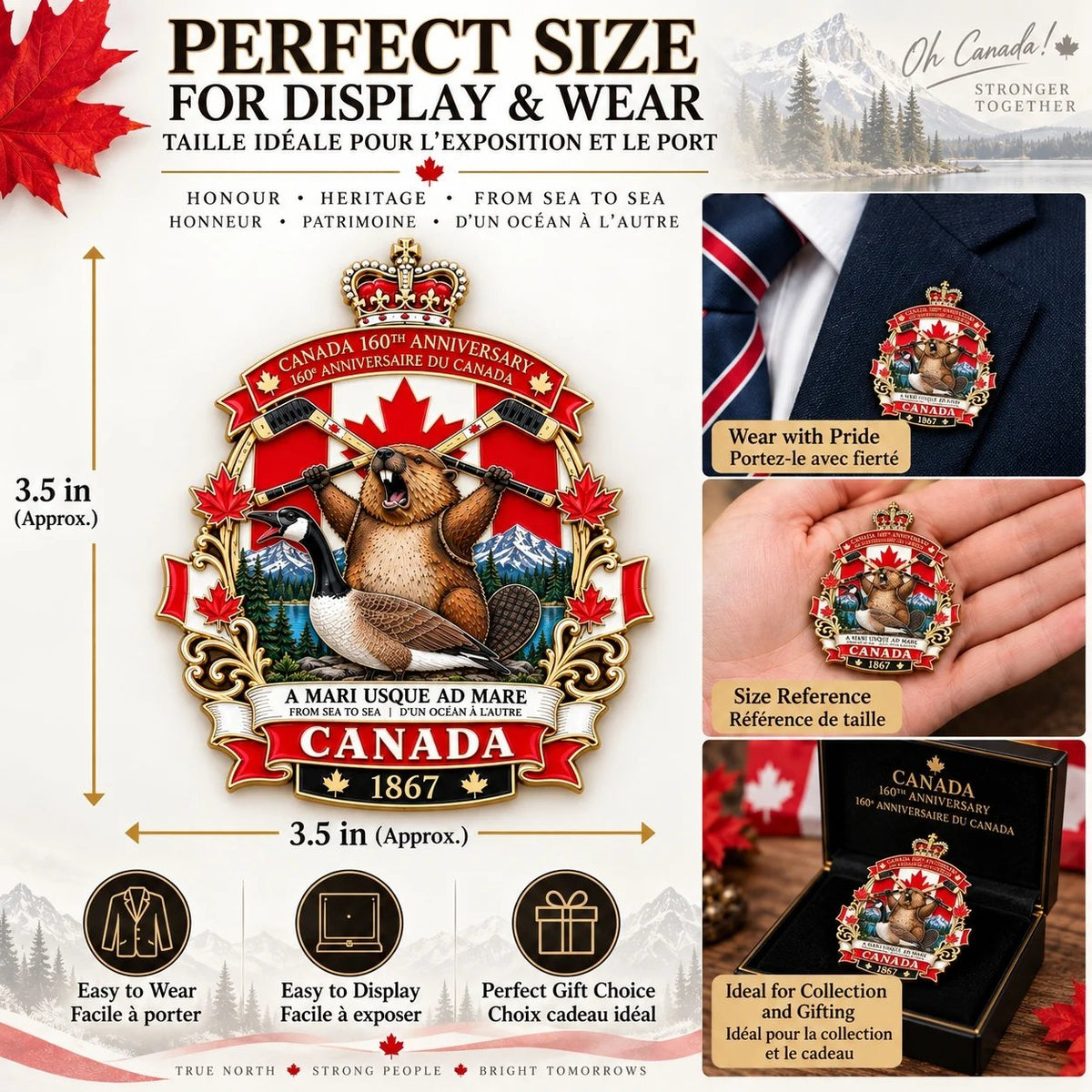 Canada 160th Anniversary Tribute Badge – 3.5 in Metal Enamel Pin