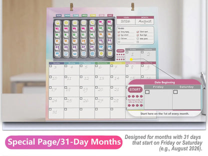 📅 Reusable Desk Calendar with 42 Self-Inking Event Stamps & 23 Replaceable Pages