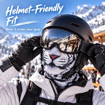Animal Ski Balaclava – Warm Windproof Snowboard Face Cover with Snow Leopard, Tiger, Tabby & Husky Styles