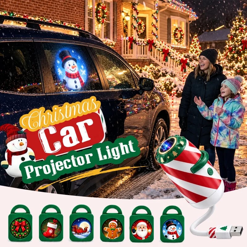 🎄 Merry Ride Christmas Car Projector Light – 24 Festive Slides
