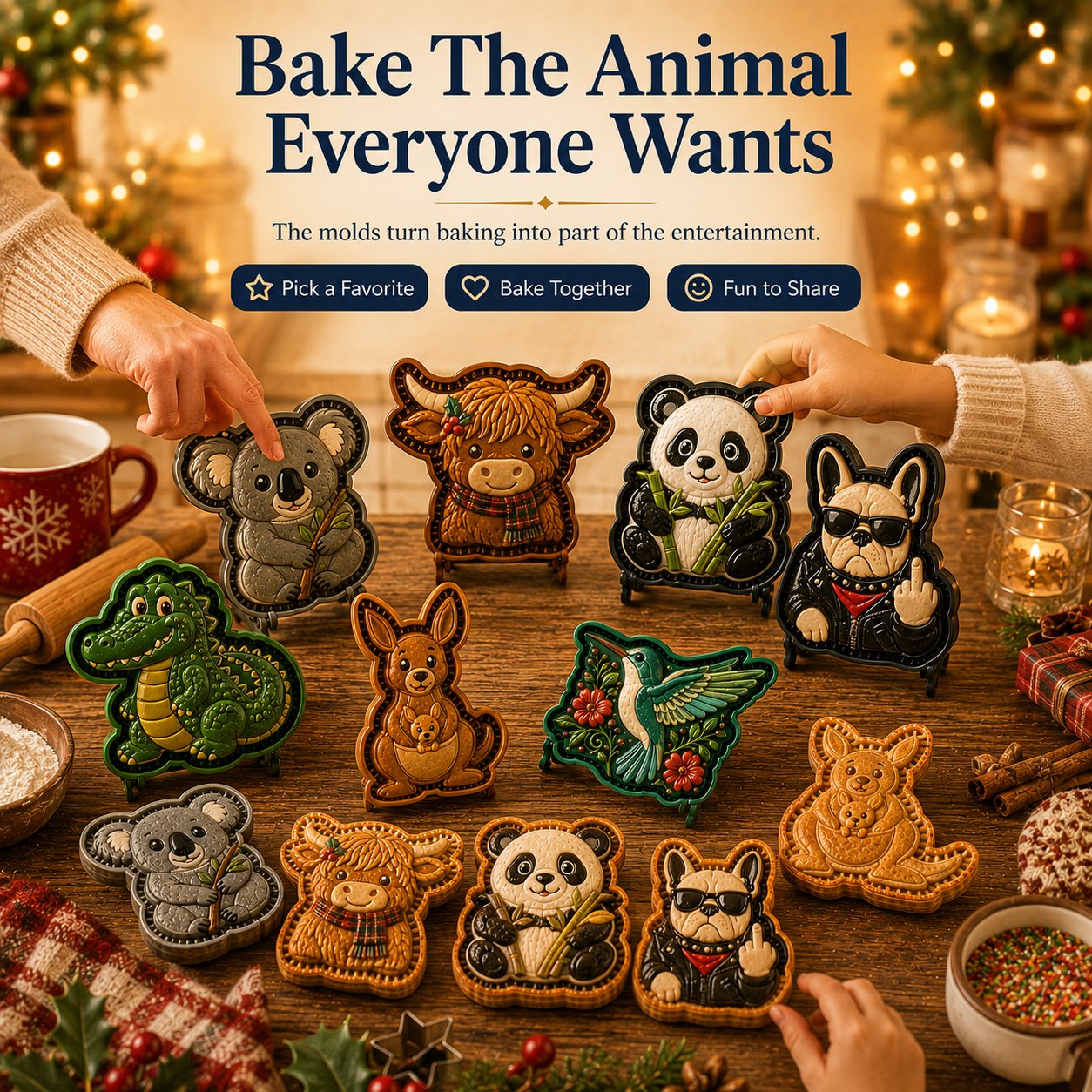 ⏳ Last Day 49% OFF – 🐾 8-Design Animal Mini Pie Mold Collection | Reusable Embossed Molds for Shaping Detailed Highland Cow, Hummingbird, Eagle, Koala & More 🥧✨