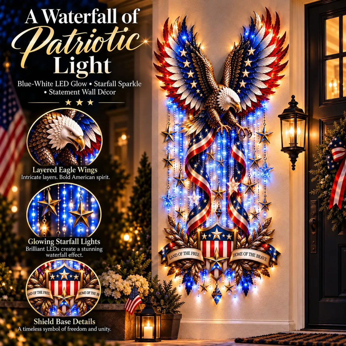 🦅 American Glory Cascade™ – Patriotic Eagle LED Wall Decor