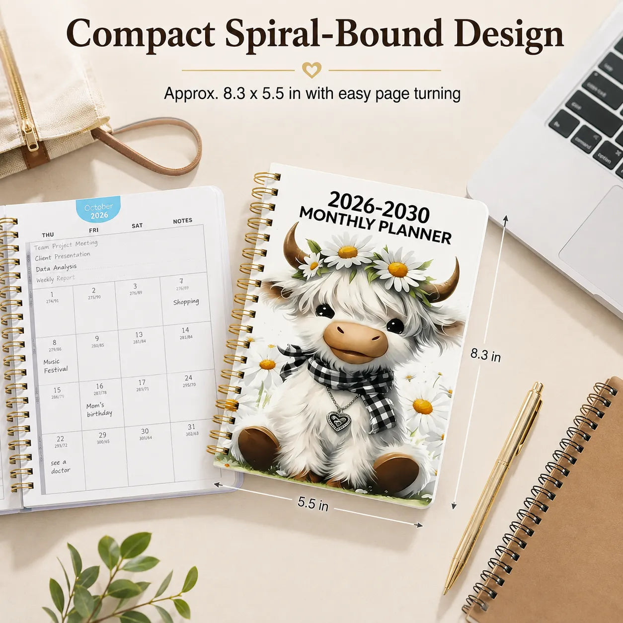 🐮 LAST DAY 49% OFF – Cute Cow 5-Year Planner 2026–2030 | Monthly Organizer with Farmhouse Cover, Goal Tracking Pages & Long-Term Planning Layout ✨