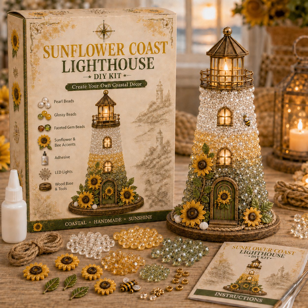 ⏳ Last Day 49% OFF – 🌊 Beginner-Friendly DIY Lighted Sea Glass-Style Lighthouse Kit Collection | Complete Kit with Sea Glass-Style Pieces, LED Lights & Step-by-Step Guide Included 💕