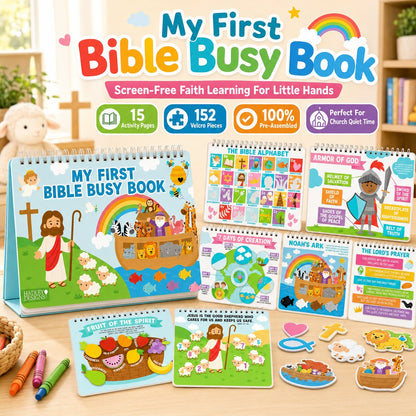 ✝️ Bible Busy Book for Toddlers | Montessori Christian Quiet Book with 152 Velcro Pieces & 15 Faith Activities