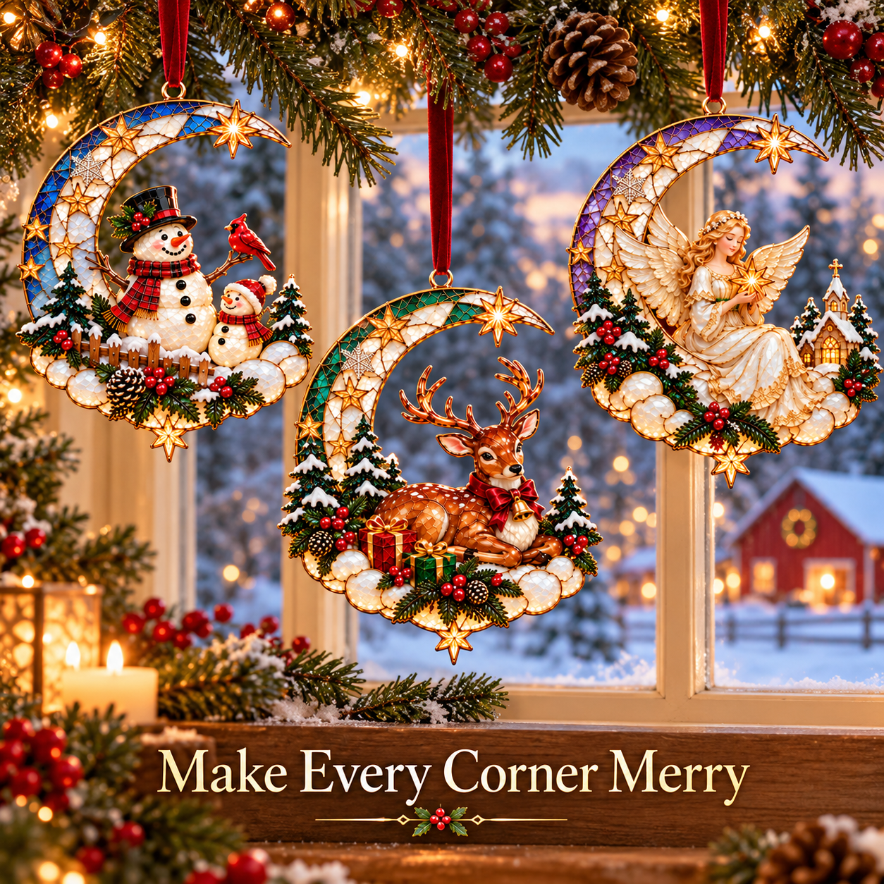Reindeer crescent moon ornament