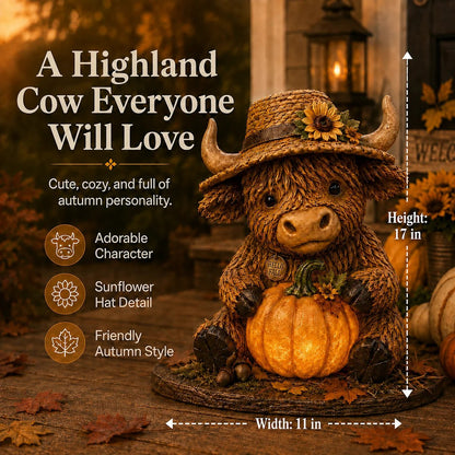 Solar Highland Cow Pumpkin Light