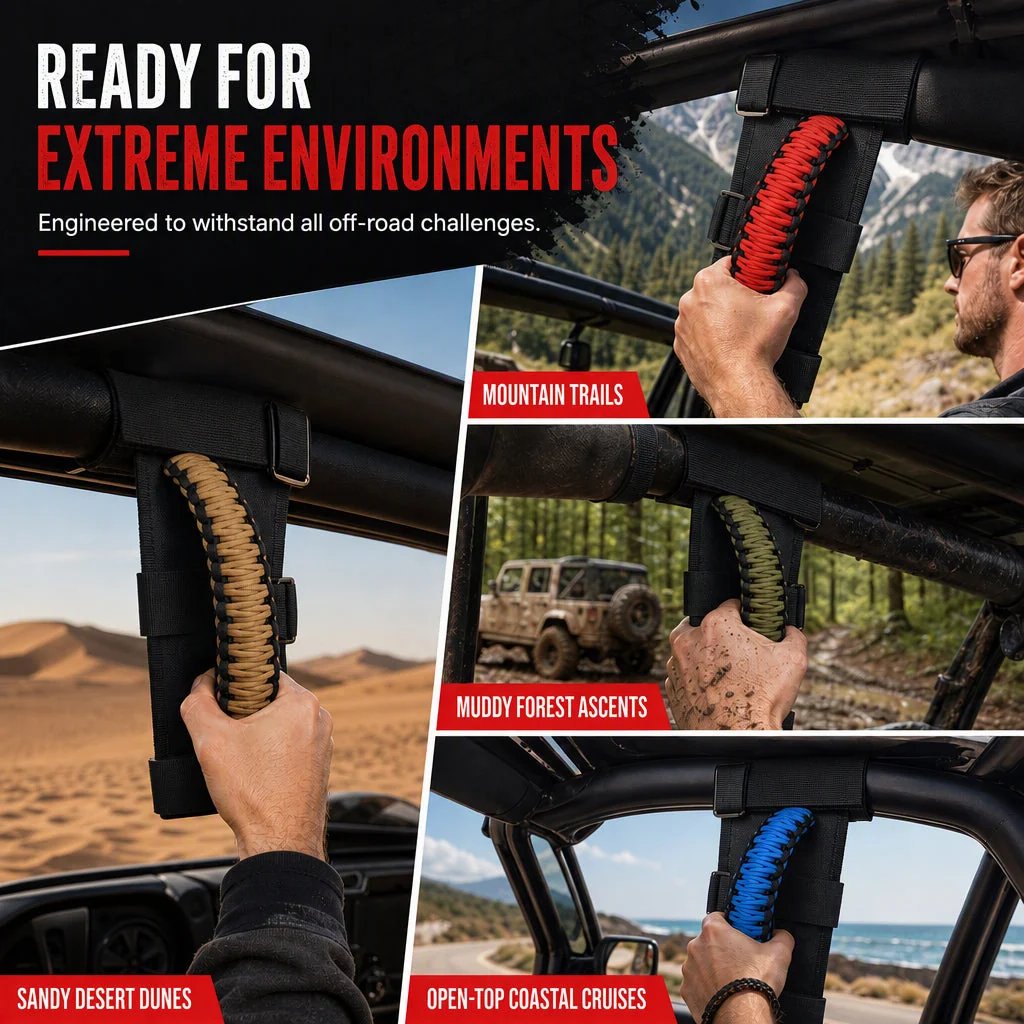 🚙 LIMITED-TIME 50% OFF! 🤝 Non-Slip Paracord Braided Roof Grab Handle – For SUV & Off-Road Vehicles ✨
