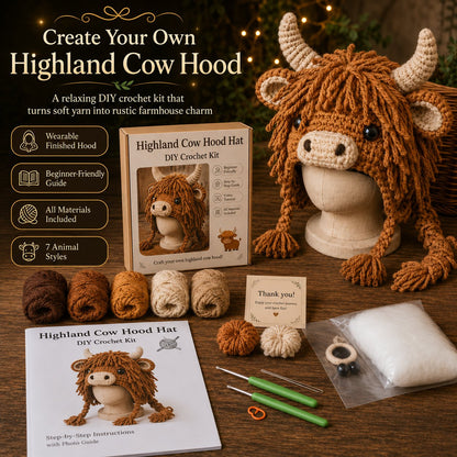 🔥 LAST DAY 49% OFF – 🐾✨ Animal Hood Hat DIY Crochet Kit | Premium Soft Yarn Materials with Step-by-Step Guide DIY Handmade Wearable Animal Character Hood 🧶🎭✨