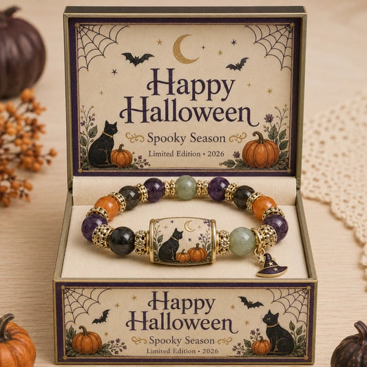 🎃 Limited Edition Halloween Black Cat & Pumpkin Beaded Bracelet Set | Spooky Cute Gift Jewelry