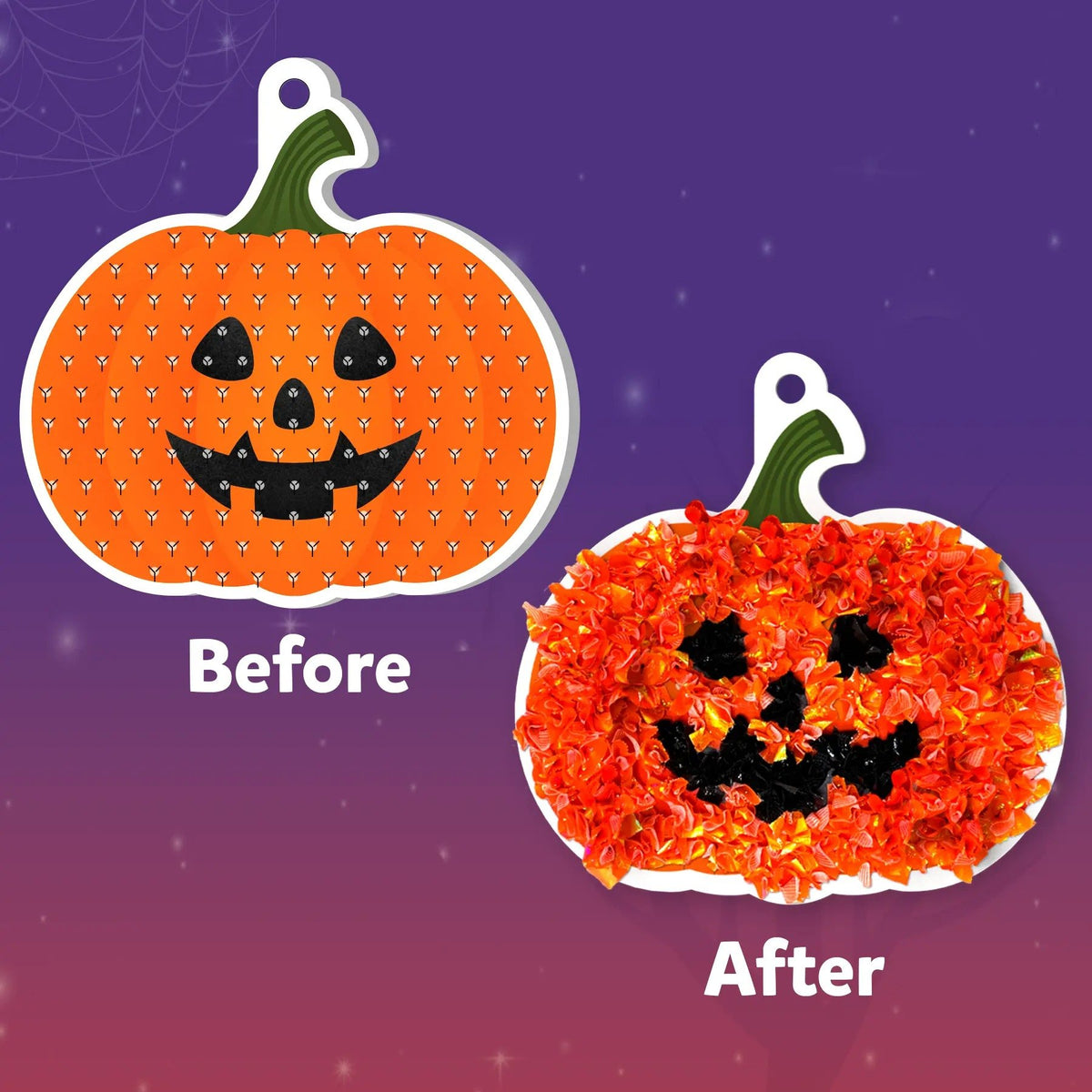 👻Halloween Poke In Art Kit, Kids Handmade Hanging Decor Craft Set with Pumpkin Ghost Bat Spider