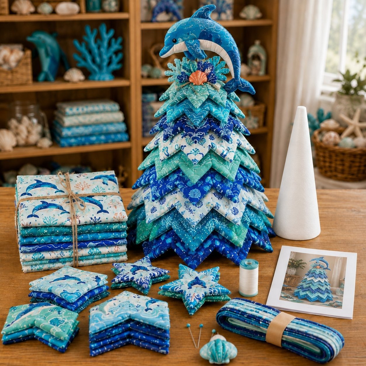 🔥 LAST DAY 49% OFF – 🌊 Ocean Dreams Layered Fabric Tree Craft Kit | Create a Freestanding Coastal Centerpiece with Coordinated Fabrics & Marine Topper 🐚✨