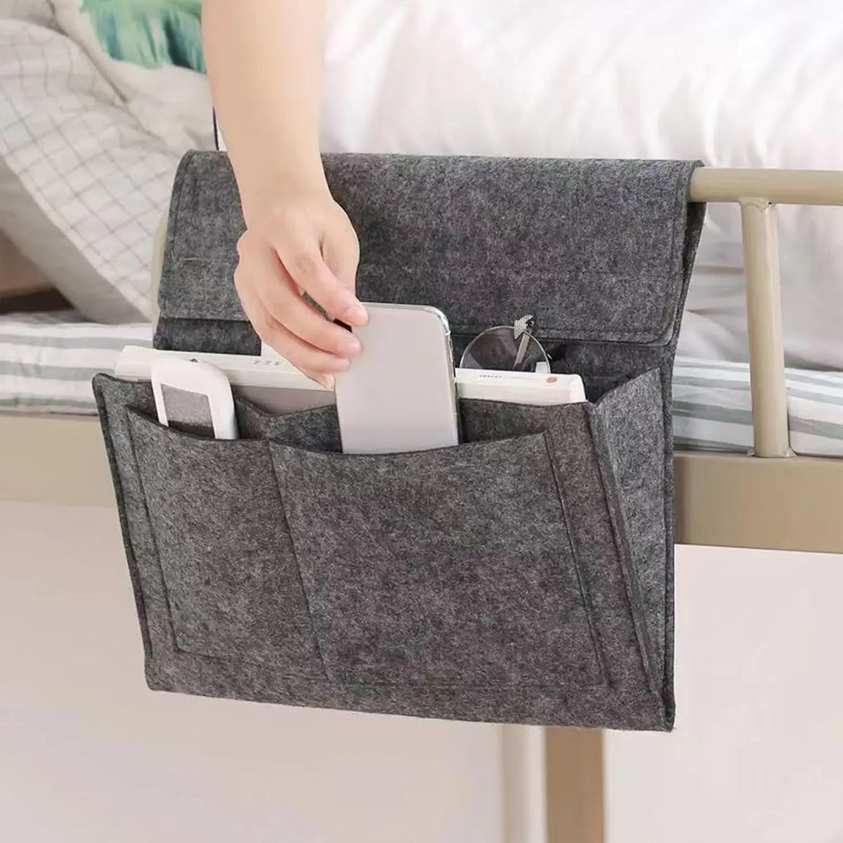 Bedside Caddy, 5 Pockets Felt Bedside Storage Organizer