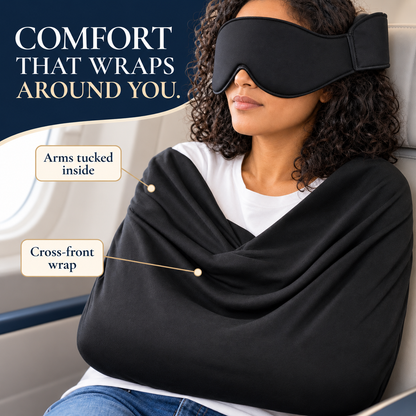 Arms tucked inside cross-front travel wrap