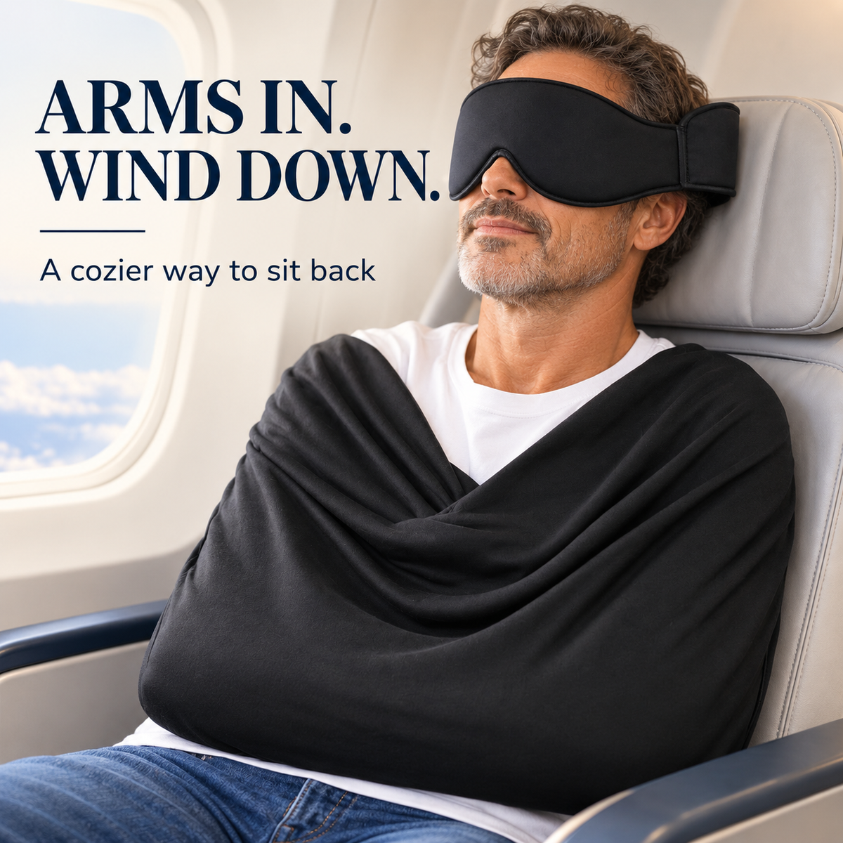 Man wearing arm-enclosing travel wrap