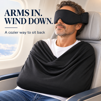 Man wearing arm-enclosing travel wrap