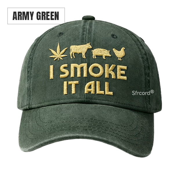 Sfrcord® Vintage Washed "I Smoke It All" Embroidery Cap