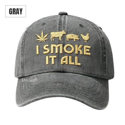Sfrcord® Vintage Washed "I Smoke It All" Embroidery Cap