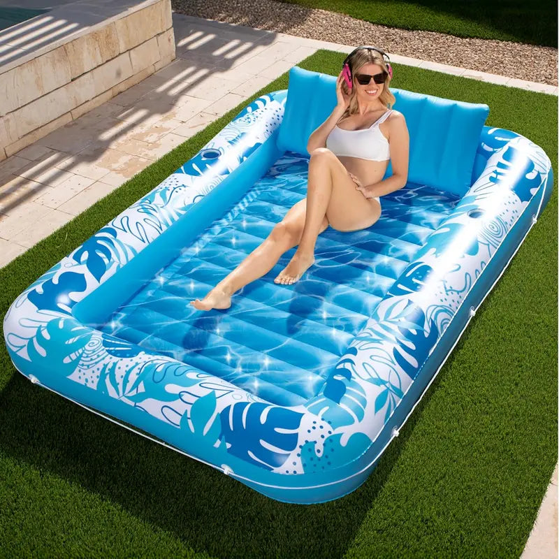 4-in-1 XL Inflatable Tanning Pool Lounge with Cup Holder
