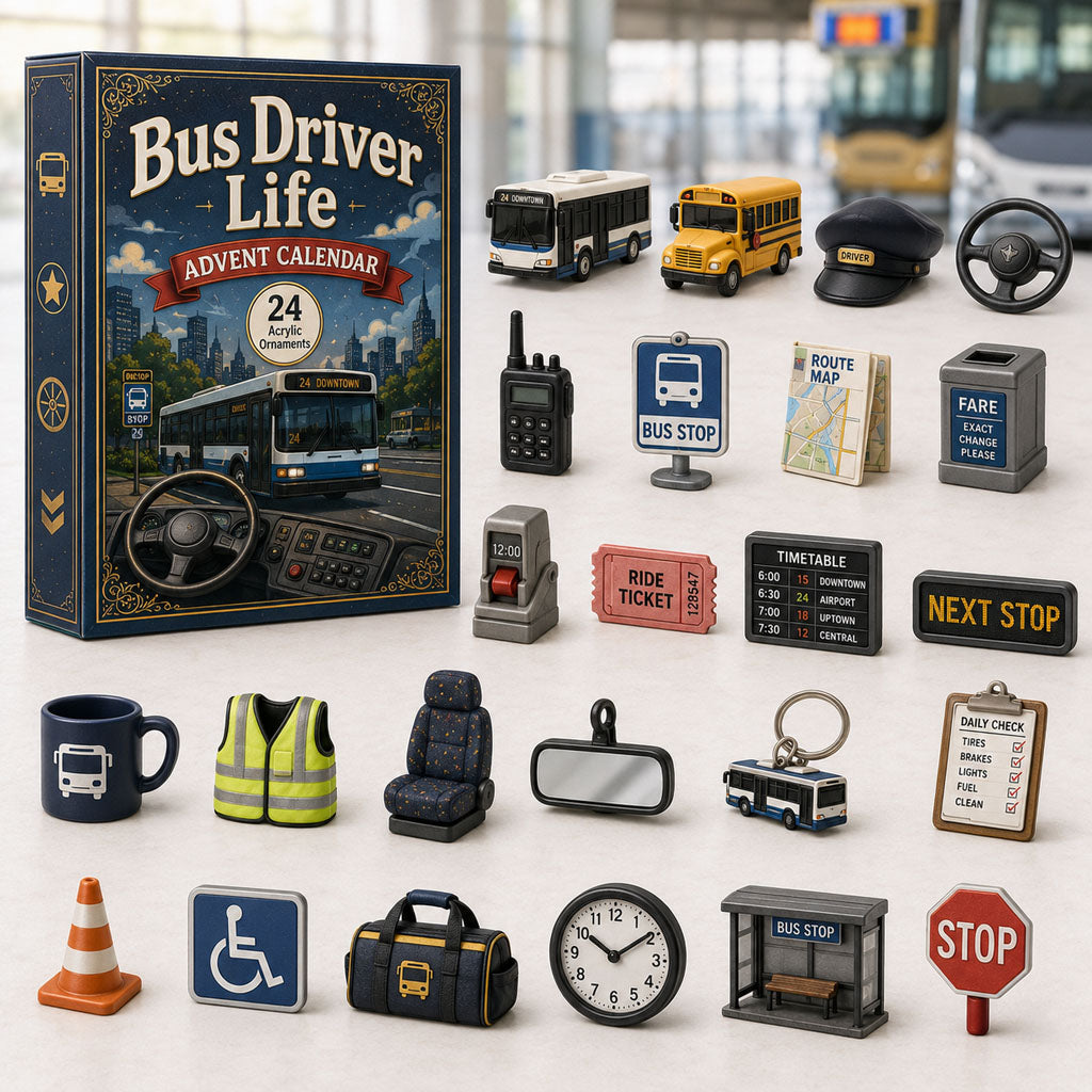 CHRISTMAS KICKOFF 40% OFF - Bus Driver Life Advent Calendar 2026 - 24-Day Festive Countdown, Acrylic Charms Blind Box - Gift For Job Lovers