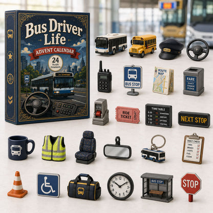 CHRISTMAS KICKOFF 40% OFF - Bus Driver Life Advent Calendar 2026 - 24-Day Festive Countdown, Acrylic Charms Blind Box - Gift For Job Lovers