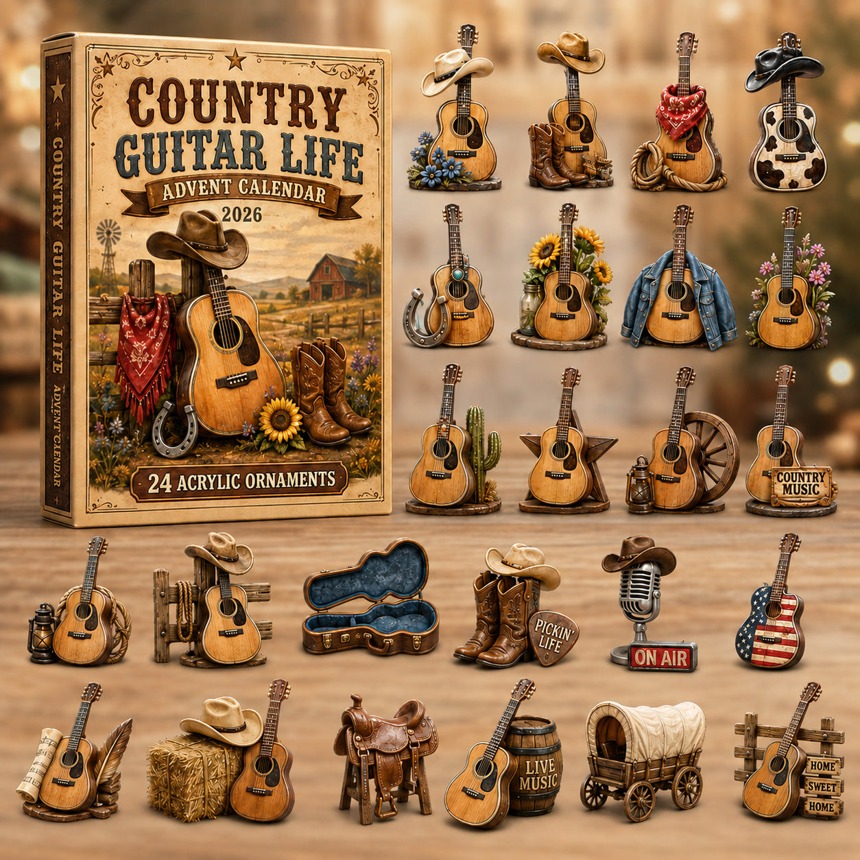 🔥Last 50 pcs✨Country Guitar Life Advent Calendar 2026 - 24-Day Festive Countdown, Acrylic Charms Blind Box