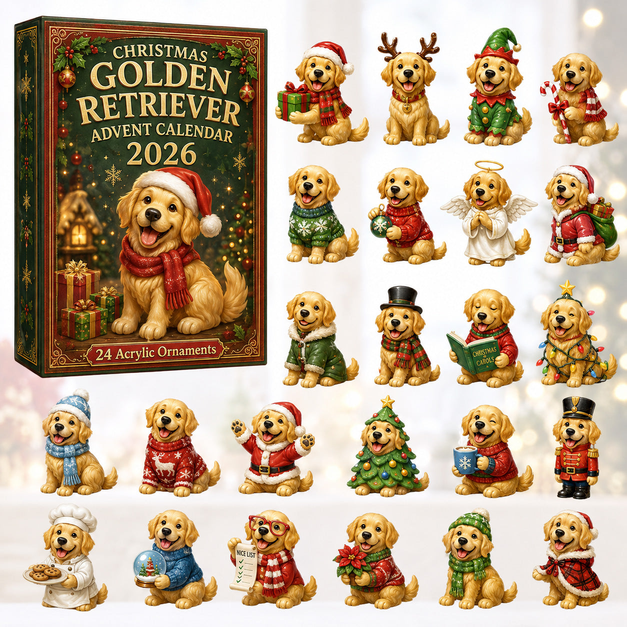 Golden Retriever Cosplay Advent Calendar 2026 – 24 Acrylic Charms
