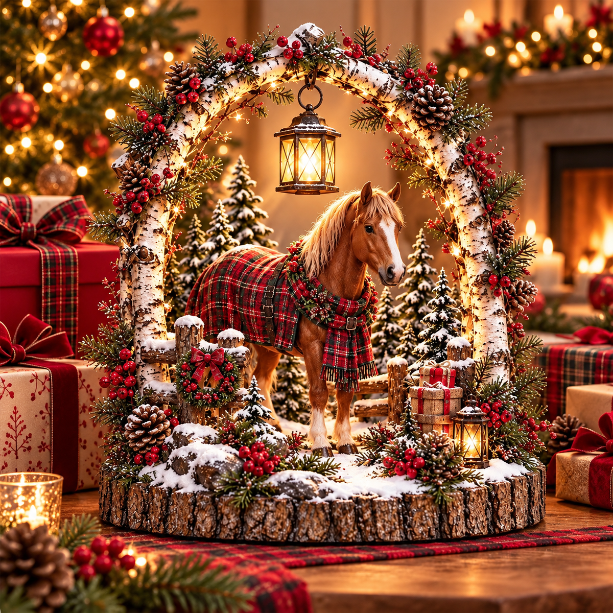 🐴🎄 Christmas Horse Lantern Scene – Cozy Winter Farmhouse Table Decor