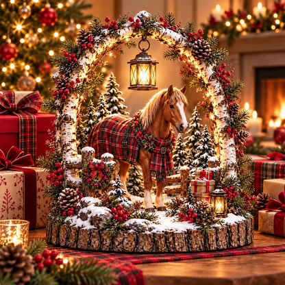 🐴🎄 Christmas Horse Lantern Scene – Cozy Winter Farmhouse Table Decor