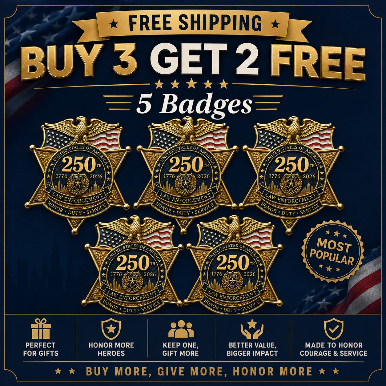 ⚡️Flash Sale 49% OFF - America 250 Law Enforcement Brooch
