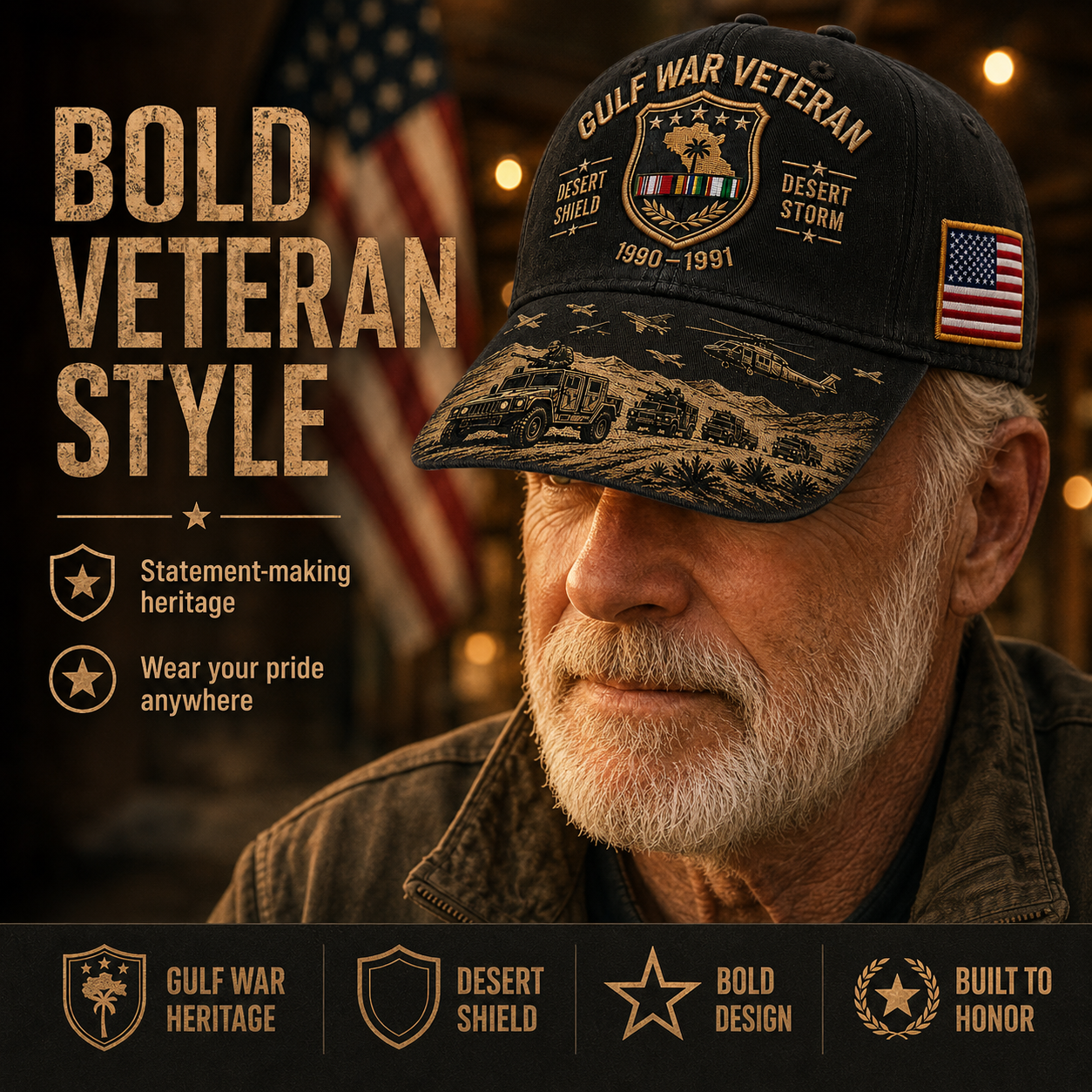 Gulf War Veteran Desert Shield & Desert Storm Commemorative Cap